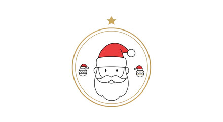 Santa claus in a golden circle isolated on transparent background