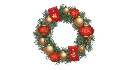 Vibrant holiday wreath with ornaments isolated on transparent background