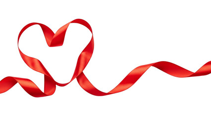Red ribbon forming a heart shape isolated on transparent background