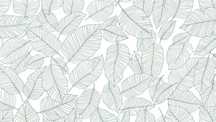 Overlapping pattern of delicate green leaves on a white background, creating a natural and airy aesthetic.