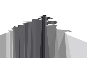 Ground crack illustration with deep abyss and monochrome rocky cliffs