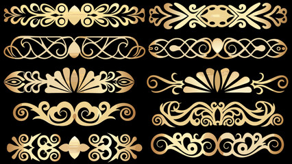 Fototapeta premium Golden ornamental designs and flourishes a decorative vector illustration set