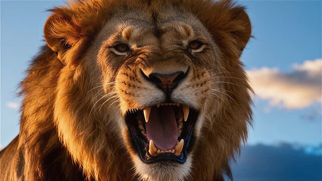 León majestuoso rugiendo poderosamente 