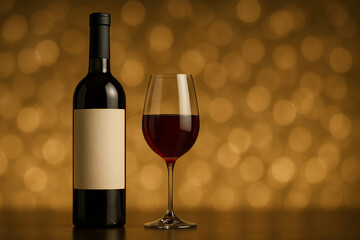 美味しそうな赤ワインとワインボトル　イルミネーション　ポリフェノール