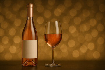 グラスに注がれたロゼワインと落ち着いたトーンの背景