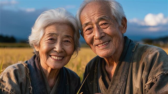 Pareja de ancianos campesinos japoneses