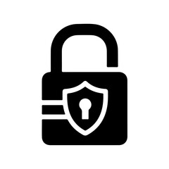 Open padlock with shield isolated on transparent background
