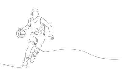 Basketball player one line drawing. One continuous line drawing of Basketball sports vector illustration