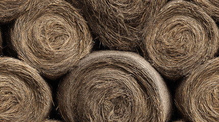 Seamless pattern of rolled hay bales in a uniform arrangement