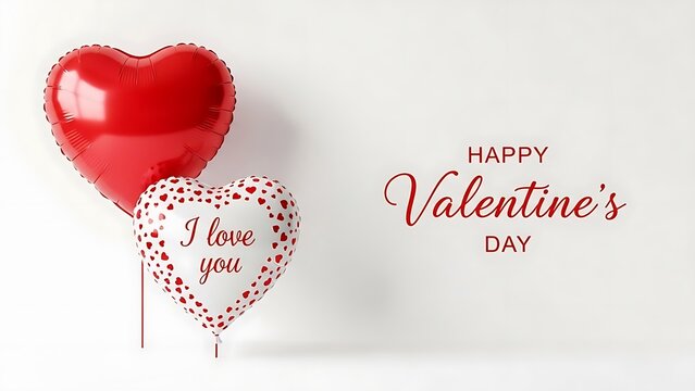 Happy valentine's day with heart balloons and love message - Powered by Adobe