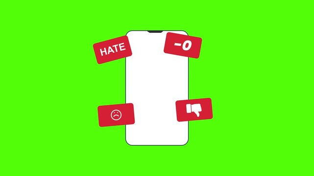 Mobile Hate in the digital sphere: A modern smartphone interface displays symbols of dislike and negativity, conveying digital harassment and cyber-hate.