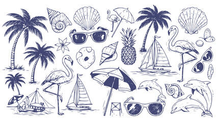 Tropical summer vacation elements collection Vector, illustration