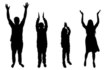 Family celebrating success with applauding arms, silhouette. Vector illustration