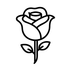 Rose flower line icon, black outline floral symbol isolated on transparent background