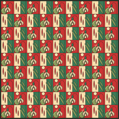 Stylized Snowdrop Floral Tile Pattern in Retro Colors