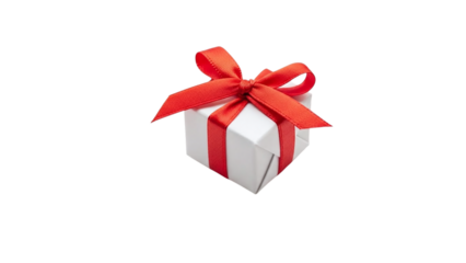 Small white gift box with red bow isolated on transparent background