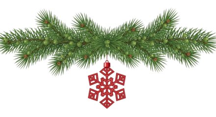 Christmas garland with red snowflake ornament isolated on transparent background