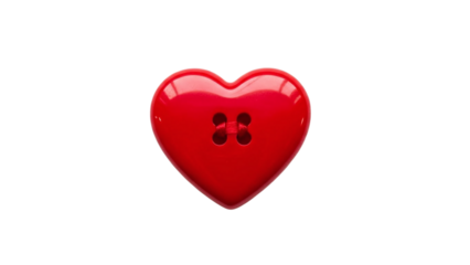 Red heart-shaped button isolated on transparent background