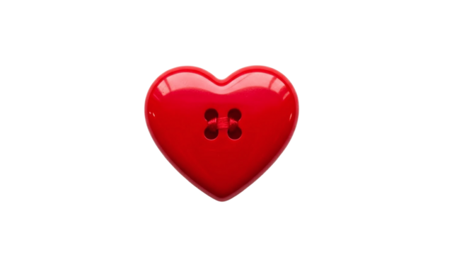 Red heart-shaped button isolated on transparent background - Powered by Adobe