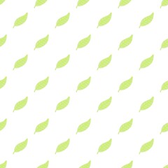 Seamless pattern of hand-drawn green leaves on white background. Minimalist spring botanical texture for organic branding, textile print, wrapping paper, and nature-themed digital design.
