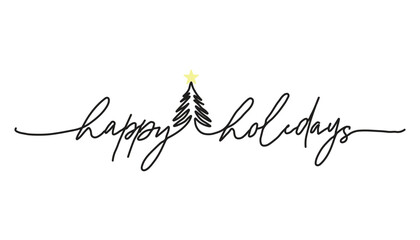 Happy Holidays Handwritten Script with Christmas Tree Minimal Holiday Typography Vector