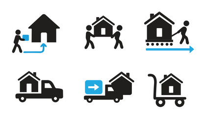 Home Moving Relocation Icon Set House Transport Delivery Real Estate Vector Illustration