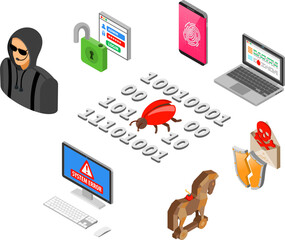 Hacker Activity Isometric Concept