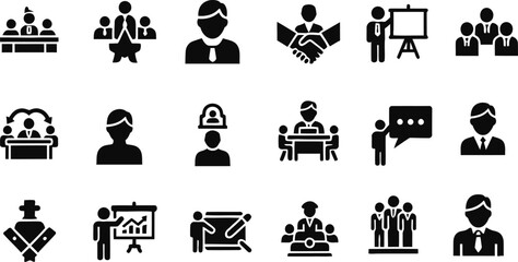 Meeting icon set, meeting web icon set in line style, included icons as meeting room, contains related to consultation, meeting, social, video, call, editable stroke. vector illustration