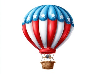 Obraz premium A colorful hot air balloon with red, white, and blue stripes and stars, symbolizing patriotism and adventure in the sky.