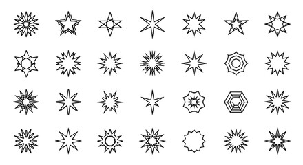 Collection of star shapes isolated on transparent background
