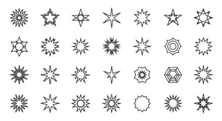 Collection of star shapes isolated on transparent background
