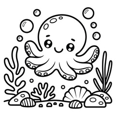 Fototapeta premium Happy Baby Octopus Undersea World Children's Coloring Activity