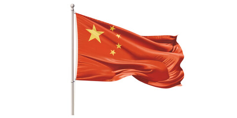 Red Chinese Flag Waving on a Pole with Yellow Stars
