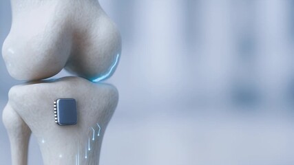 Bioengineering innovation with microchip integrated into bone and knee joint featuring digital circuit lines symbolizing advanced medical technology and futuristic healthcare solutions - Powered by Adobe