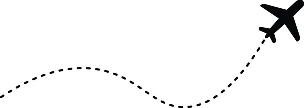Airplane route with dotted flight path. Airplane with curved dotted flight route. flight path with dotted line, aviation concept, travel background. Airplane line path icon of airplane flight route