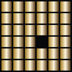 Golden Metallic Gradient Swatch Grid Pattern with Black Square Vector Background