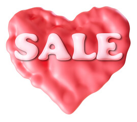 A red heart shaped design features the word sale in bold white letters. This cutout can be used for Valentines Day promotions and marketing materials