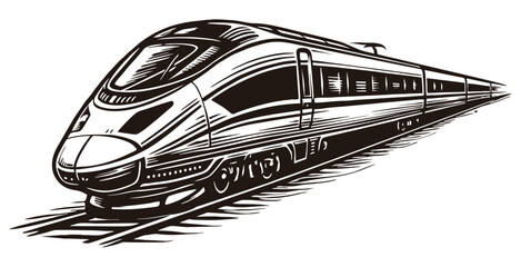 Sleek black and white illustration of a fast speed train. © Alex