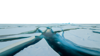 Cracked Arctic Ice, a stark portrayal of climate change  . Isolated on transparent background, png