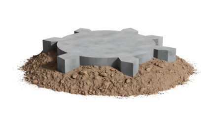 Industrial concrete construction set on sand . Isolated on transparent background, png