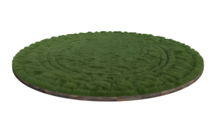 Circular grass field in a studio setting  . Isolated on transparent background, png