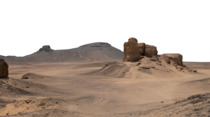 arid landscape of desert with mesas and eroded formations . Isolated on transparent background, png