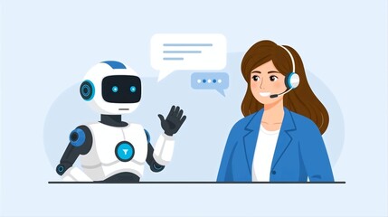 Artificial Intelligence Concept Illustration with Robot and People Collaborating