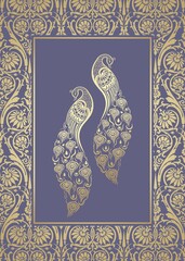 peacocks, feathers ,wedding card design, royal India	
