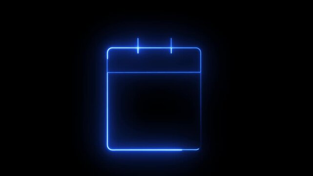 Blue Neon Calendar Icon Outline on Black Background symbol schedule