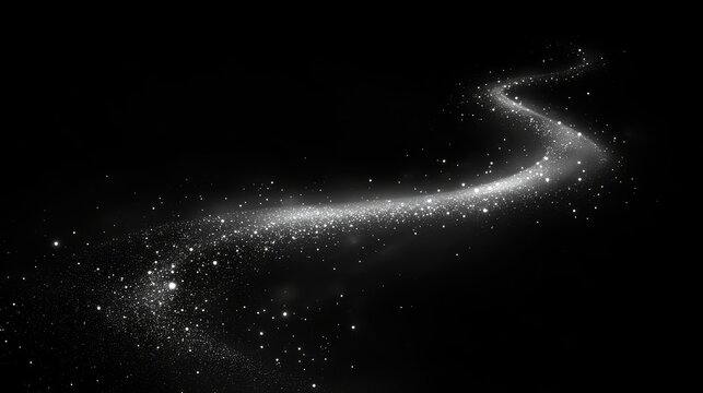 Ethereal shimmer: a captivating trail of stardust on a pitch-black expanse