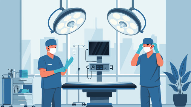 Healthcare professionals preparing for a crucial medical surgery procedure in a modern operating room environment with advanced equipment