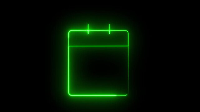 Green Neon Calendar Icon Outline on Black Background symbol schedule