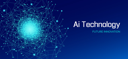 AI technology abstract vector background. Future innovation creative blue banner for artificial intelligence presentation, conference, summit