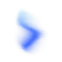 Blue halftone dotted gradient smoke spot. Isolated vector textured liquid fluid splash abstract design element